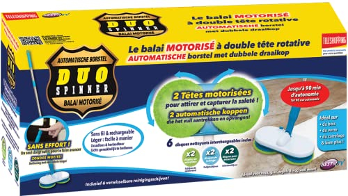 ROTALIB - Duo Spinner Balai Motorisé - Double Tête Rotative - Jusqu'à 90min d'Autonomie - sans Fil & Rechargeable - 6 Disques Interchangeables Lavables en Machine Inclus - Vu à la Télé