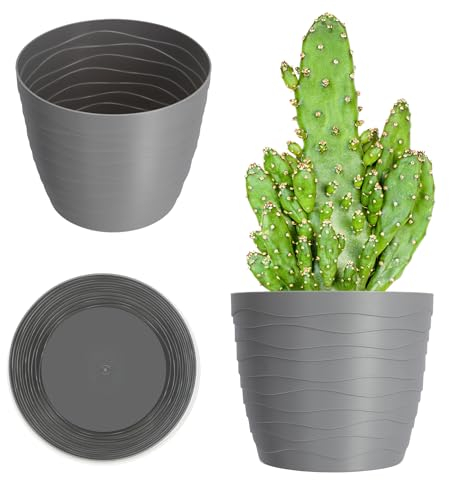 KADAX Pot de fleurs en plastique Ø 11-19 cm 7 couleurs simple pot de fleurs moderne robuste Pot rond Ø 17 cm Gris