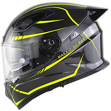 Carbon Fiber Motorcycle Full Face Helmet with Clear/Tinted Dual Visor Motorbike Helmet for Men and Women with Bluetooth Headphone Slot Bluetooth Earphones Optional ECE Approved B,L=58-59CM