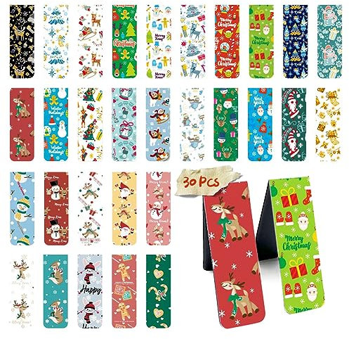 30 Pièces Marque-Pages Magnétiques de Noël, NDLT Mignon Aimant Page Clips Marque-Page Avec Père Noël Bonhomme de Neige Renne Motif d'Arbre de Noël pour Femmes Hommes Enfants Amoureux des Livres