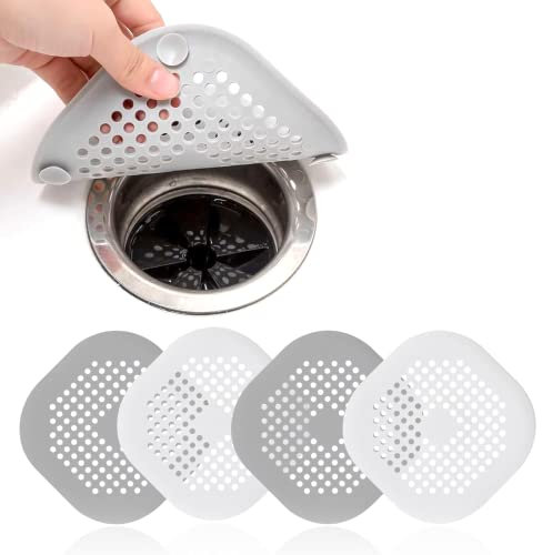 HDKAJL 4 Piezas Atrapa Pelos Ducha/Set, Rejilla Desague Ducha, Tapa Desague Ducha, para Hogar Y Cocina Y Cuarto De Baño, Utiliza Silicona, Resistente A Manchas Y Olores (Gris, Blanco)