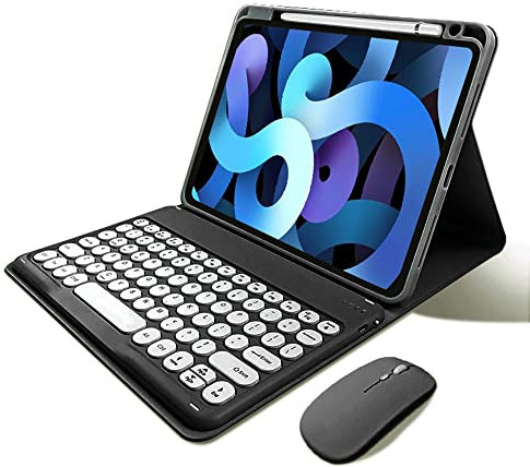 kaitesi Keyboard Case Mouse for iPad (A16) 11th Gen 2025 11 inch/iPad 10th Generation 2022 10.9 inch Cute Round Keys Detachable Color Keyboard Cover (Black)