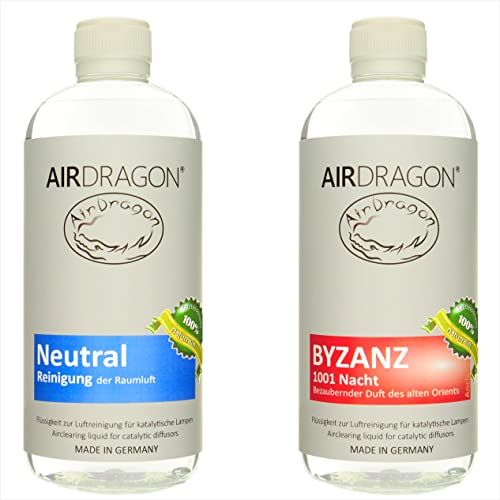 AIRDRAGON® Duft-Set - NEUTRAL + BYZANZ - 2 x 1 Liter - katalytischer Raumduft ohne künstliche Duftstoffe - 100% naturreines ätherisches Öl - für jede katalytische Lampe - Made in Germany