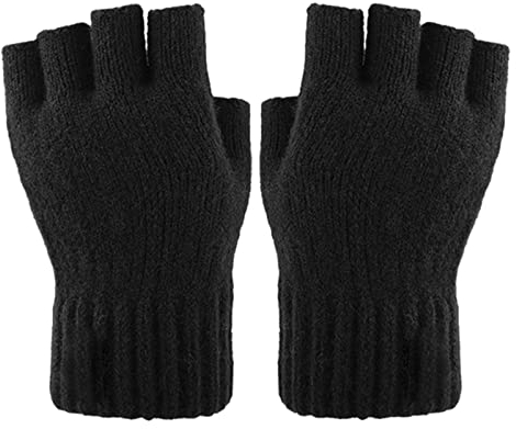 Larcele Alpaka-Wolle Herren Stulpen Wärmer Halbfinger Winter Handschuhe BZST-04 (Schwarz)