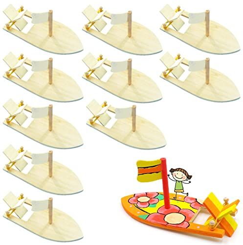10 Stück DIY Holz Segelboot Set, Holz Segelboot für Kinder, DIY Malerei Holzboot, für Förderung der Praktischen Fähigkeiten und des Kreativen Denkens der Kinder