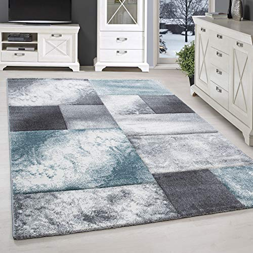 SIMPEX Kurzflor Teppich, Kariert Design, Teppich Blau, 240 x 340 cm, Teppich modernen Stil, Teppich Wohnzimmer