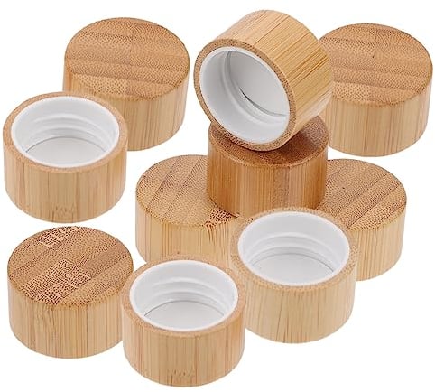 minkissy Lot de 10 couvercles en bambou pour bouteilles d'huile essentielle, couvercles de bocaux en bois, couvercles de bouteilles d'huile en verre transparent, bouchons de bouteilles en bambou,