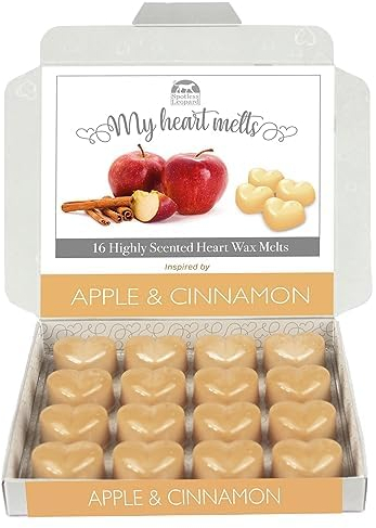 Apfel-Zimt-Wachsschmelzen – 16 x 5 g Wachsschmelzen mit Zimt- und Apfelduft in einer Präsentationsbox – Spotless Leopard