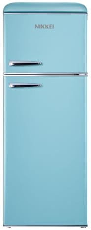 NIKKEI Frigorifero doppia porta 215lt., AxLxP 148,2x55,2x62,1cm., classe E, RETRò, AZZURRO