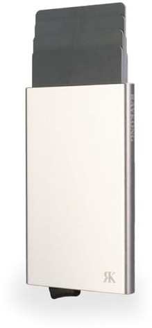 RAYKONG Porte-Cartes en métal Homme et Femme avec Bloc RFID | Porte-Cartes de crédit Automatique Pop-up | Portefeuille Porte-Cartes en Aluminium antivol | Style Minimaliste, Bleu, Minimaliste