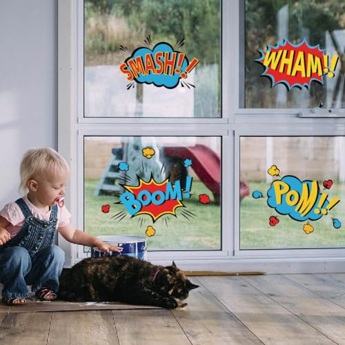 SUPERDANT Wandsticker Superhelden Comic Buch Wort Wandaufkleber Biff Kapow Boom Smash Wham Text Wandtattoo zum Aufkleben Vinyl Wandsticker Für Themenzimmer Schlafzimmer Dekoration Wanddekoration