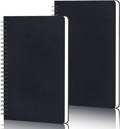 Yarotm Spiral Notizbuch A5 Blanko - 2 Stück Notizbücher Spiralbindung 14x21cm - Spirale Notizblock Blanko 100GSM - 120 Seiten Tagebuch Skizzenbuch Zeichenblock für Reisen Schule, Schwarz