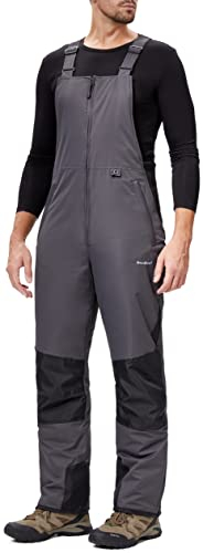 DAFENP Pantaloni Sci Uomo Inverno Salopette Neve Impermeabile Pantaloni Snowboard Isolata Antivento Caldo Pantaloni Softshell con Tracolla Regolabile e Tasche Multiple MSHXK8114M-Grey-L