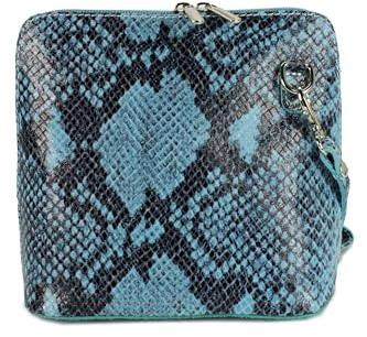 Belli italienische Ledertasche Damen Umhängetasche klein Handtasche Schultertasche Abendtasche in hellblau snake - 17x16,5x8,5 cm (B x H x T)