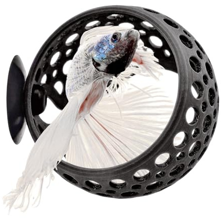 byMazy Cave Lounge, Hideout Fish Tank Ornament with Suction Cup for Betta, Fish and Shrimp to Swim-Through, Hide, Rest - Aquarium Decoration with Plant Holder (Black, Small)