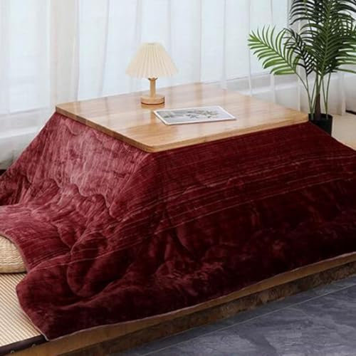 Kotatsu Heiz-Futon-Set Roter Japanischer Kotatsu-Tisch Aus Massivem Holz Japanischer Heiztisch Mit Heizgeräten Und Steppdecken