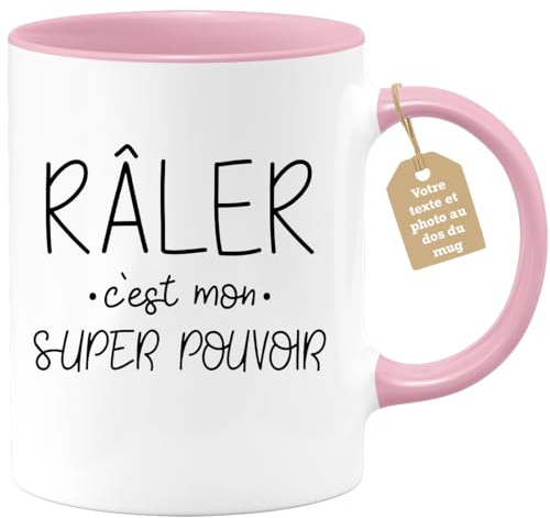 quotedazur Café-Croissant - Mug Personnalisable Texte Photo Humour Râler C'Est Mon Super Pouvoir - Cadeau Noël Original Drôle Tasse Femme Râleuse - Rose/Céramique