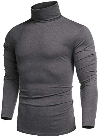COOFANDY Mens Jumpers Roll NeckTops for Men Turtleneck Sweater Turtle Neck Tops Polo Neck Jumpers Roll Neck Jumpers Cotton Casual Slim Fit High Neck T-Shirts Dark Grey L