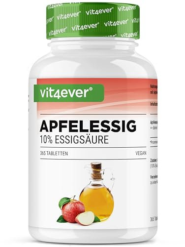 Apfelessig - 365 Tabletten - Hochdosiert mit 1000 mg pro Tagesportion - Mit 10% Apfelessigsäure - 6 Monate Vorrat - Apple cider vinegar - Ohne unerwünschte Zusätze - Vegan
