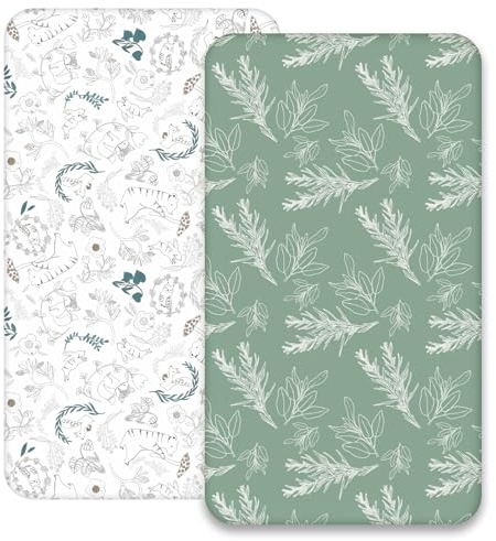 Soarwg Kids Cot Bed Fitted Sheets 120 * 60cm, Cozy and Lightweight Mattress Protector for Hauck Sleep N Play, Dream N Play Travel Cot, Mattress Cover Sheets Fit Cotton Travel Cot Sheets Leaf