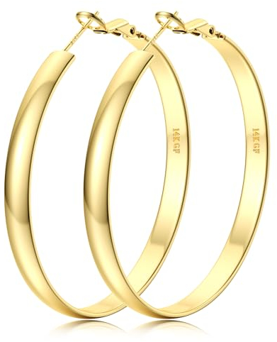 FIOROYAL Creolen Ohrringe Silber 925 für Damen 14K Vergoldete Große Creolen Gold Ohrringe Hypoallergene Breite 5mm Creolen für Mädchen 30/40/50/60mm Gold 60mm