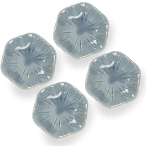 Dmnnlp 4Pcs Small Ceramic Bowls for Dips, Flower Shape Teaspoon Rest, Dipping Bowls, Sauce Dish, Snack Bowl, for Coffee Station Restaurants Homes Decor Storage Accessories (Grey)