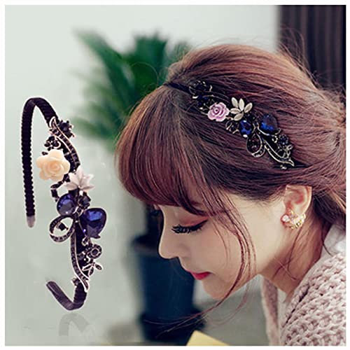 Serre-tête en velours vintage des années 1920 avec fleur en cristal, papillon, strass, perles, accessoires de coiffure pour femme (noir C)