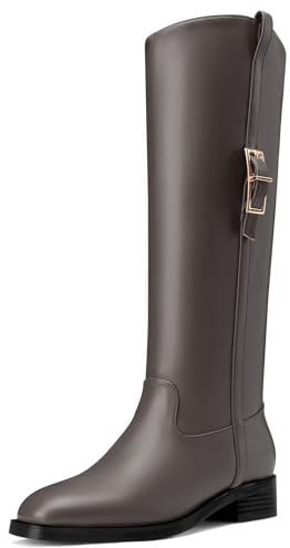Castamere Donna Rotonda Punta Altezza Ginocchio Equitazione Stivali Basso Tacco Heel Fibbia Slip-on Dress Ufficio Metà polpaccio Stivali 3.5 CM Heels Metallico 43 EU
