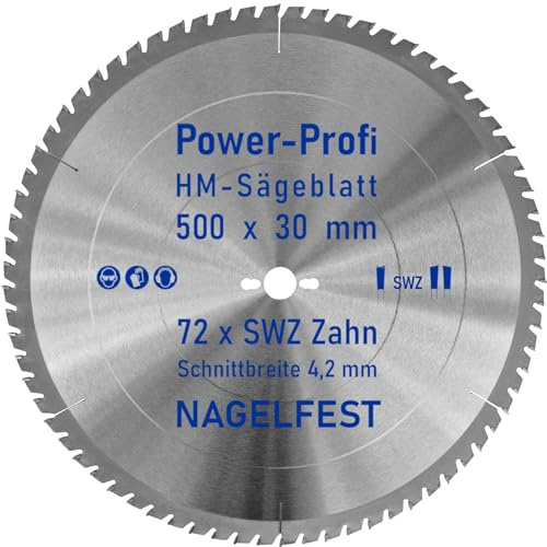 HM-Sägeblatt 500 x 30 mm SWZ 72 x Zahn - nagelfest Super-Allrounder - Kreissägeblatt Wechselzahn HW WZ für Wippsäge Tischkreissäge Brennholzsäge Holz mit Betonbeschlag Brennholz Hartholz Holzplatten