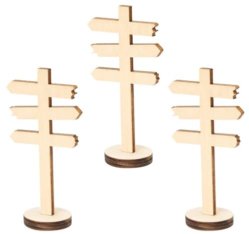 3 Stücke Miniatur Wegweiser Holz Miniatur Deko Miniatur Zubehör Wichteltür Zubehör Puppenhaus Zubehör DIY Miniatur Schild mit Sockel Miniatur Wichtel Zubehör