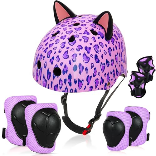 Unicorn Castle Kinderhelm 8-14 Jahre Kinder Fahrradhelm für Mädchen, Verstellbar Kinder Protektoren Schutzausrüstung Knieschützer Set