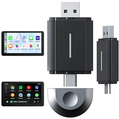 Adaptateur sans Fil 2 en 1 Compatible avec CarPlay et Android Auto, Dongle WiFi 5 GHz Plug & Play pour Connexion Rapide et Stable, Compatible avec 98% des Voitures (2015-2024), Compact et Portable