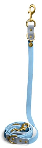 Hey Lana Hundeleine Führungsleine, Made in Germany, 2 Karabiner & 3-Fach verstellbar, Hund Führleine Leine, Zugleine Hundelaufleine Trainingsleine Handsfree (M-L, Taupe/blau, 230 x 2,5 cm)