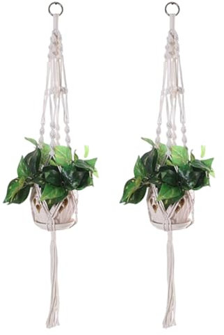 2 Pcs Hanging Basket, Plant Hanger, Hanging Plant Pot, Cotton Rope Macrame Plant Hanger Flower Pot Hanging Plants Holder With 2 Hanging Hook, For Indoor Outdoor Balcony Garden Home Decor 100cm 