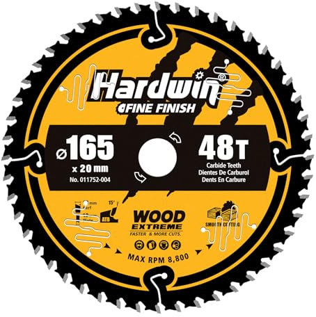 Hardwin Lame de Scie Circulaire 165mm 48 Dents ATB Carbure Tungstène - Alésage 20mm - Compatible Scies sur Table/Portatives/Sur Rail