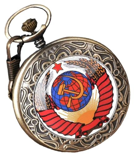 Vintage Pocket Watch, Geprägte Modezubehör, Vintage Hammer Sichel Taschenuhren, Pentagramm Weizenuhr Mit Kette Für Männer Frauen