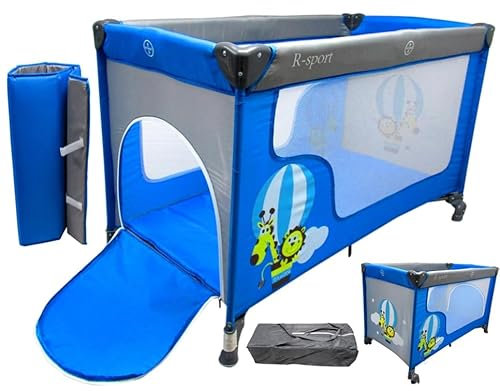 BDW Reisebett Kinderreisebett, bis 15 kg, Klein Zusammenklappbar inkl. Tragetasche und Faltboden, Liegefläche 120 x 60 cm (Blau)