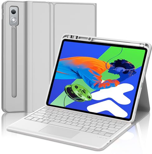 Coque Clavier pour Lenovo Idea Tab Pro 12.7 2025 avec Trackpad, Rétroéclairage 7 Couleurs, AZERTY Français Clavier Bluetooth Magnétique Détachable pour Tablette Lenovo Tab P12 (TB375FC), Gris