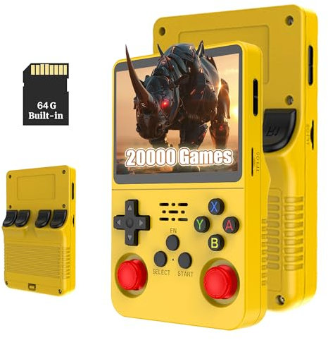 R36S Retro Handheld Game Console, 3.5-inch IPS Screen, 64G, 20,000+ Games, Portable Gaming Device for Kids & Adults, Supports Multiple Emulators (yellow)