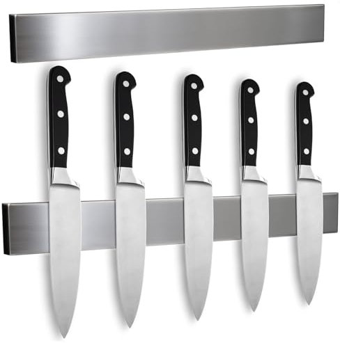 com-four® 2x Messer Magnetleiste aus rostfreiem Edelstahl zur Wandmontage - magnetischer Messerblock - 40 cm Messerleiste für die Küche - vielseitige Magnetschiene - Messerhalter (2x Edelstahl 40cm)