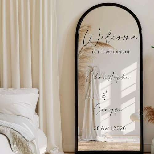 Autocollant De Panneau De Fenêtre Miroir Avec Noms Personnalisables, Autocollants De Panneau De Bienvenue Avec Nom Personnalisé, Avec Panneau De Mariage Bienvenue Mariage Avec Le Marié Mariées(57x88cm