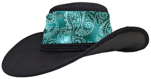 Komonee Cowboy Hat Black Paisley Green Sun Cap Faux Felt Leather Suede Fancy Dress Party Cowgirl Costume Outfit Western Travel Outdoor Sun Protection Mens Womens
