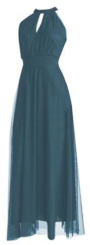 VALORIALUXE Robe longue de cérémonie pour femme en tulle avec découpe avant et bretelles – Made in Italy Yes, Bleu pétrole, S-M
