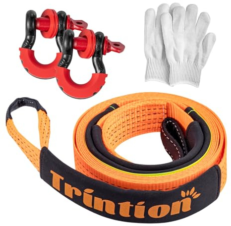 10T (22,000 Lbs) Hochleistungs-Abschleppseil 5M x 5CM Premium Nylon Abschleppgurt mit 2 verstärkten Haken und 1 Paar Handschuhen für Auto, SUV, LKW, Geländewagen (Orange)