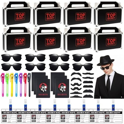 WOOWAIR 60Stk Detektiv-Set, Detektiv Geburtstag Mitgebsel mit Stifte, Notizbücher, Sonnenbrillen, Falsche Schnurrbärte, Namensschild, Tragetaschen, Detektiv Party Mitgebsel, Gastgeschenke