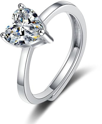 Tolldek Echt Goldschmuck Hochzeitsring Weißgold 18 Karat Au750, Moissanit Herz Verlobungsring Herzschliff, 18K Gold Partnerringe, 58 (18.5)