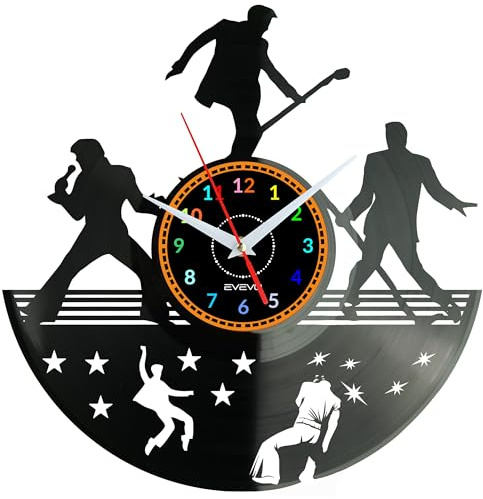EVEVO King of Rock & Roll Wall Clock Vinyl Record – Elvis Inspired Retro Music Design, Handmade Art Clock, Unique Gift or Present for Rock Lovers, Musicians & Vintage Home Decor W0339