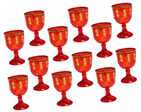 Ciieeo 12 Copas Pequeñas para Vino Rojo de Plástico 40 Ml Diseño Tradicional Chino para Bodas Vasos Temáticos para Fiestas de Boda y Banquetes Suministros Festivos Hogar