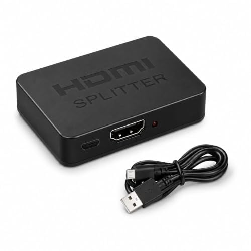 HDMI Splitter 1 in 2 Out, 4K HDMI Verteiler, HDMI Distributor für 2 Monitore Gleichzeitig, Unterstützt 3D 1080P, für PS4 PS3 Xbox Blu-Ray Fire TV Stick HDTV Projektor, Plug & Play mit Ladekabel