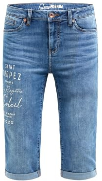 SOCCX Damen Capri Jeans RO:My Regular Fit Mid Blue Printed, 31
